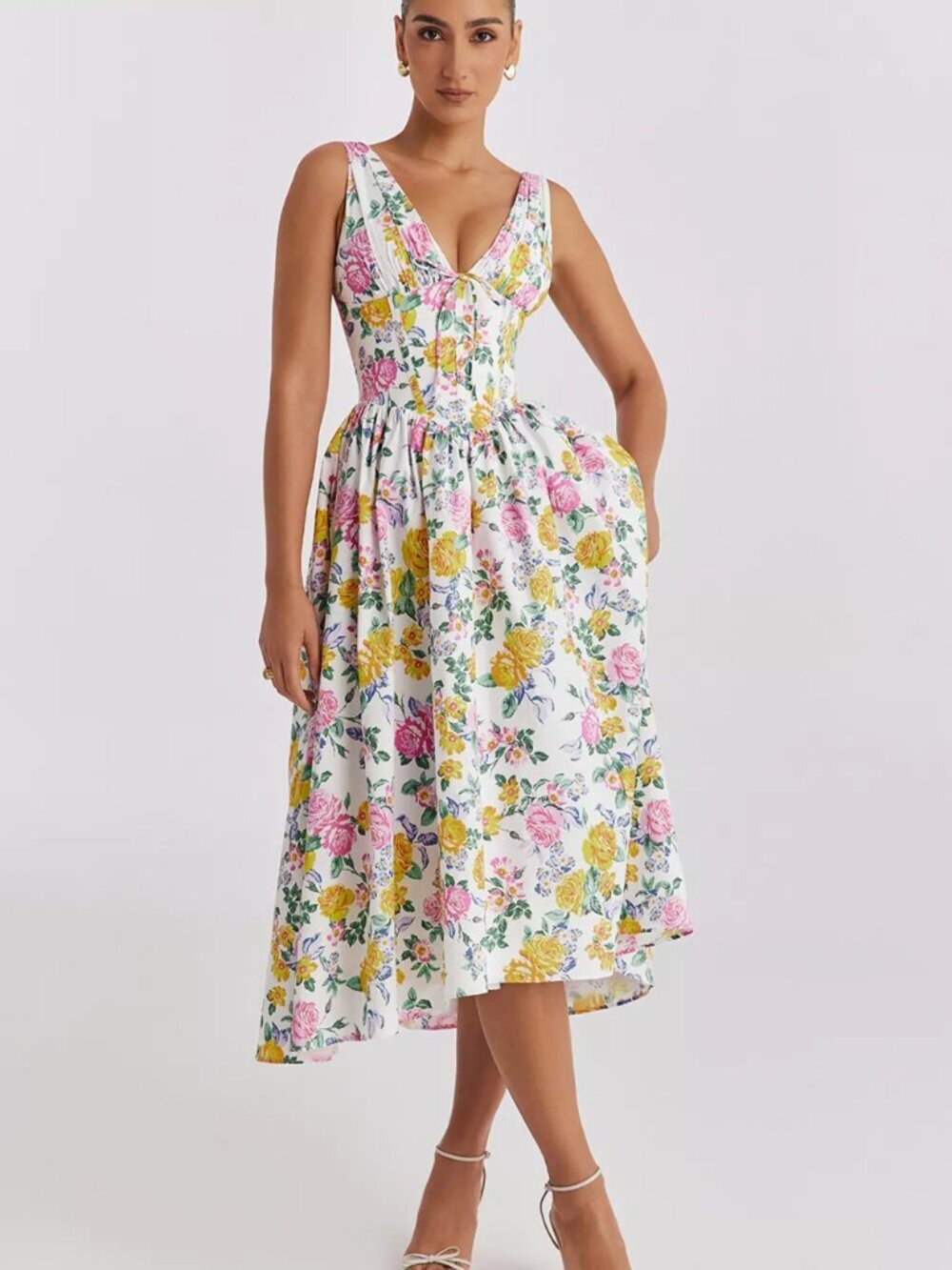 V-Neck Sleeveless Midi Dress